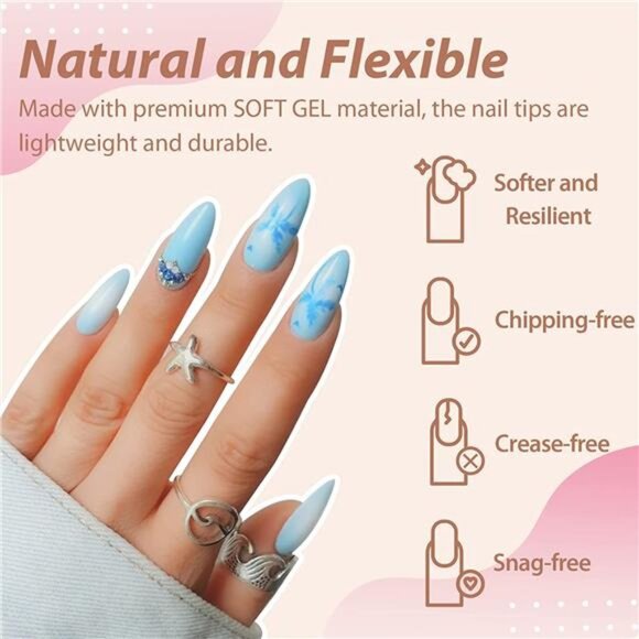 UNA GELLA Almond Fake Nails 216pcs Almond Press on Nails Pre-shape Nails Tips - Picture 2 of 8